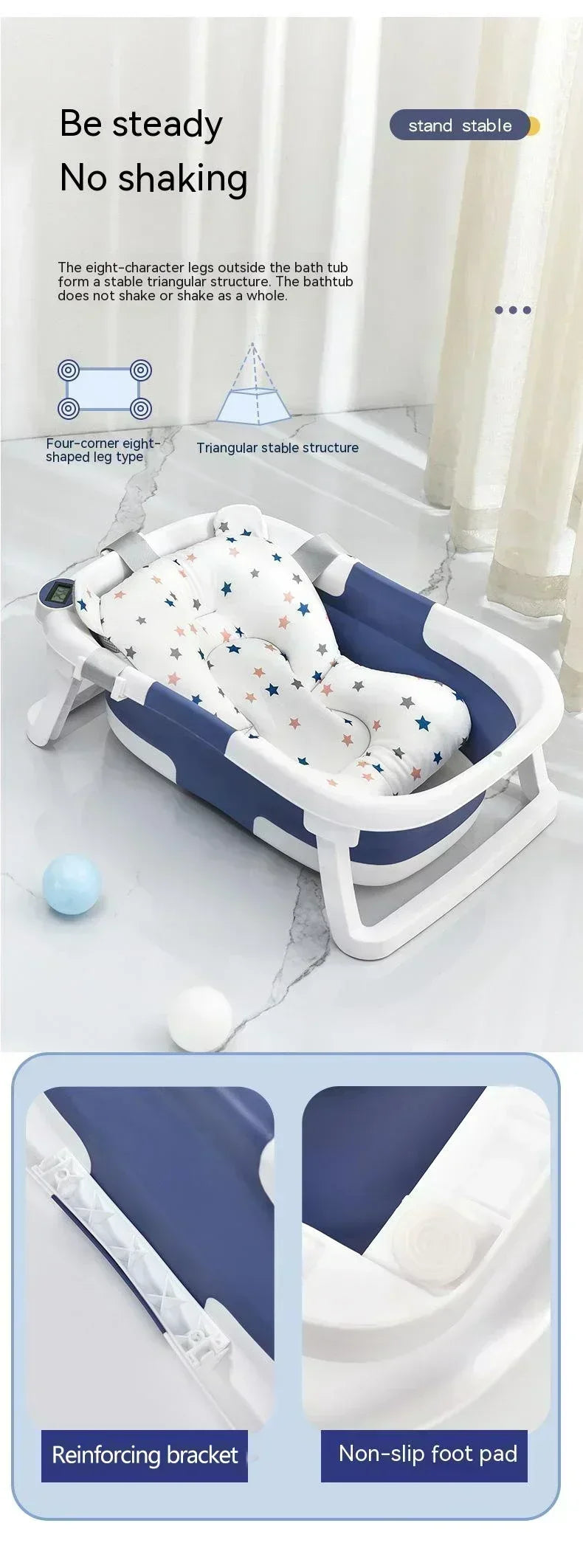 Foldable Baby Bathtub with Temperature Sensor for Newborn Toddlers Children Bathing Sit Lie Down Shower Tray Home Travel Tub
