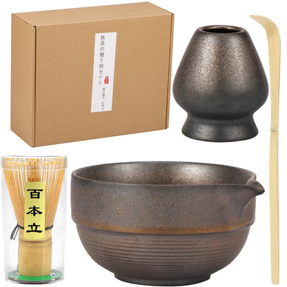 5PCS Japanese Matcha Tea Set Includes Matcha Bowl w Spout Matcha Whisk Holder Matcha Whisk Tea Scoop Tea-making Tools Accessorie
