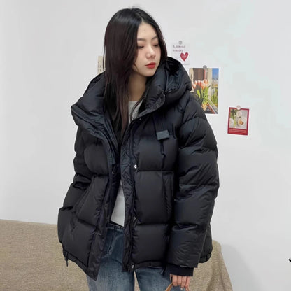 2025 New Women's Hooded Down Jacket 90% Duck Down Thickened Short Down Jacket Casual Versatile Fashion Cuffs Label Warm Coat
