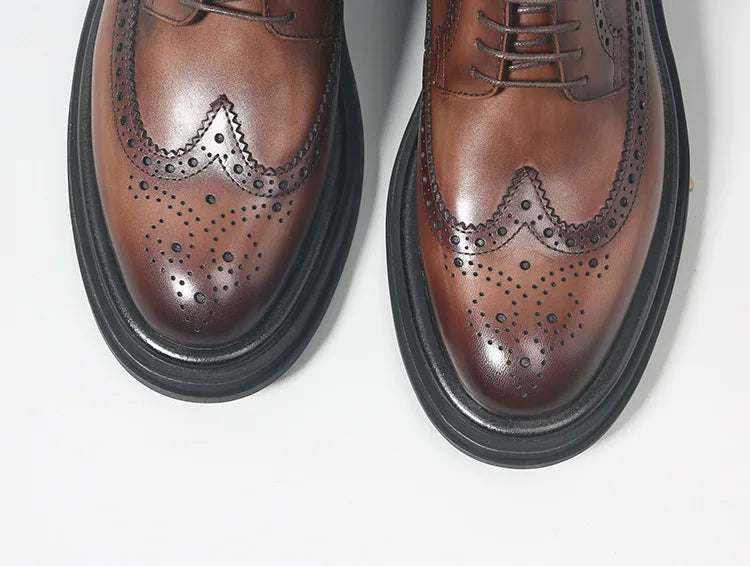 Handmade Leather Men Shoes Europe Men's Oxford Leather Shoes Formal Round Toe Business Dress Brogue Flats Men Wedding Shoes