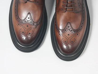 Handmade Leather Men Shoes Europe Men's Oxford Leather Shoes Formal Round Toe Business Dress Brogue Flats Men Wedding Shoes