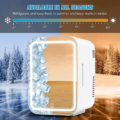 8L Mini Skincare Fridge with LED Mirror - 3-in-1 Portable Cooler & Warmer for Makeup, Face Masks, Perfumes (Home/Office/Car