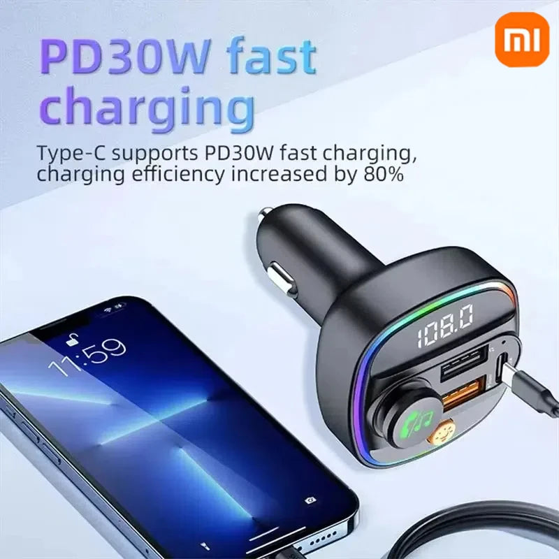 Xiaomi FM Transmitter Bluetooth 5.3 Hands Free Car AUX Radio Modulator MP3 Player with Fast Charging Adapter Auto Accessories