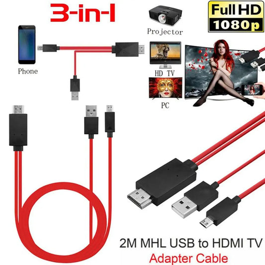 MHL Micro USB to HDMI 1080P HD TV Cable Adapter for Android Phones 2m
