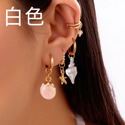 Fashion Asymmetric Ocean Style Earrings Stud  For Women Starfish Shell Earring Ear Ring Imitation Pearl Zircon Jewelry Gift