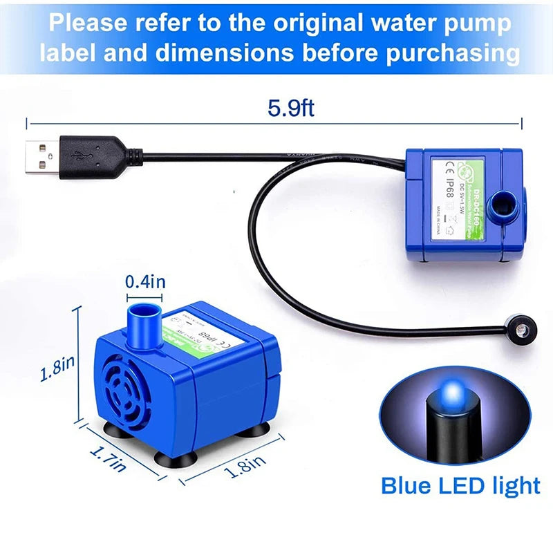 Water Pump LED Light Pet Cat Water Fountain Motor Replacement For Cat Flowers Drinking Bowl Dispenser Home Pet Dog Accessories