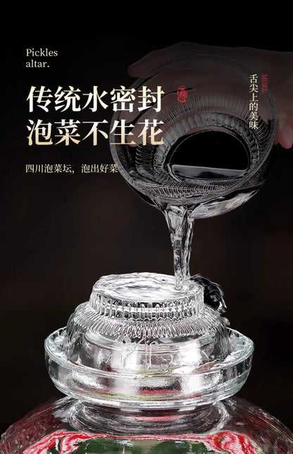 Traditional Fermenting Kit Crock with Water Seal Airlock Lid, for Pickles Kimchi Sauerkraut,Glass Jar with Lid Fermentation Jar