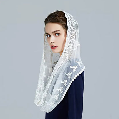 Latin Church White Bridal Lace Mantilla Veil Muslim Church Veil Shawl