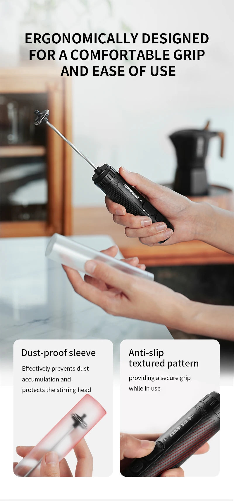 MHW-3BOMBER Official New Electric Milk Frother Handheld Wireless Blender Latte Cream Egg Beater Food Blender