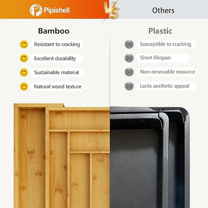 Bamboo Cutlery Rack Expandable Drawer Organizer, Adjustable Cutlery Tray, Wooden Cutlery Drawer Divider Organizer, Kitchenware