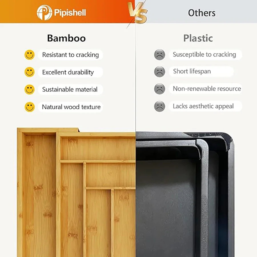 Bamboo Cutlery Rack Expandable Drawer Organizer, Adjustable Cutlery Tray, Wooden Cutlery Drawer Divider Organizer, Kitchenware