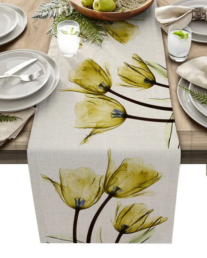Blue Tulip Table Runner for Dining Table Kitchen Decor Anti-stain Dining Table Tablecloth Rectangular Dining Table Runner