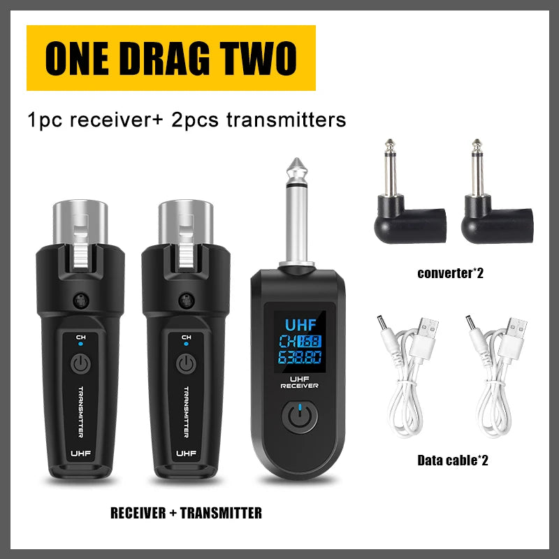 UHF XLR Adapter System Wireless Microphone Transmitter Receiver System for Dynamic Microphone Guitar Audio Mixer PA System