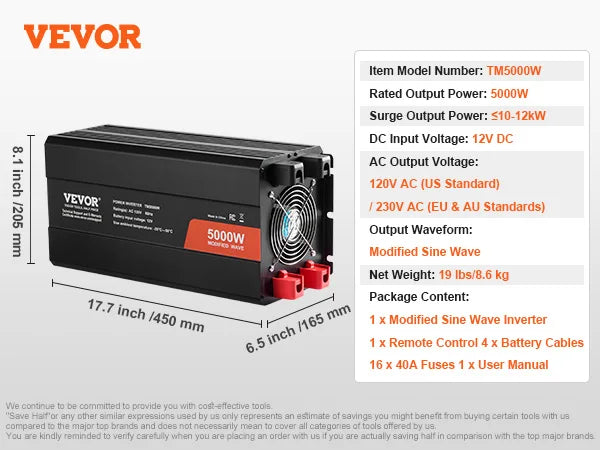 SucceBuy Modified Sine Wave Inverter 1500W / 3000W / 5000W Power Inverter for Home Devices Home Appliances Household Equipment