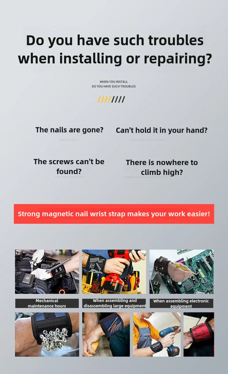 Magnetic Wristband with Super Strong Magnets Holds Screws, Nails, Drill Bit. Unique Wrist Support Design Cool Handy Gadget Gifts
