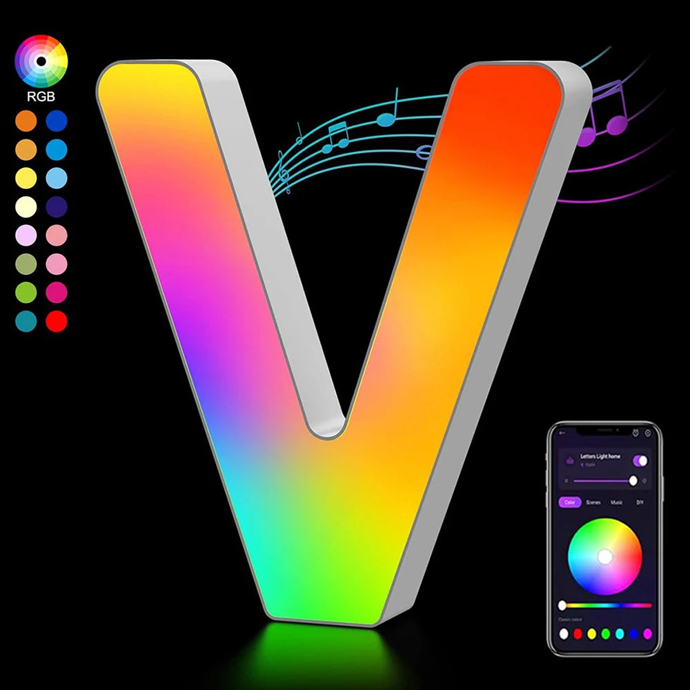 Smart LED Letters Lights Alphabet Light Decorative Name Letter Number Lamp Night Light USB MeRGBW App Music Sync Logo Game Home
