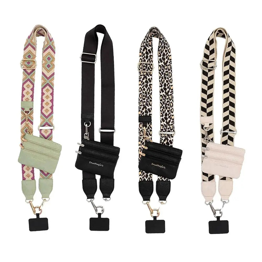 Phone Strap With Zippered Pouch Clip And Go Strap For Phone With Wallet Card Bag Crossbody Mobile Phone Storage Strap
