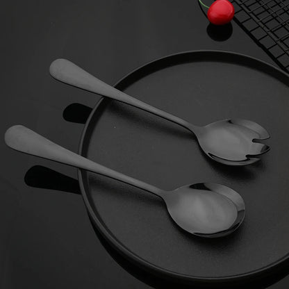 2Pcs Silver Stainless Steel Salad Spoon Fork Salad Server European Style Salad Dinnerware Cutlery Set Kitchen Tool Accessories