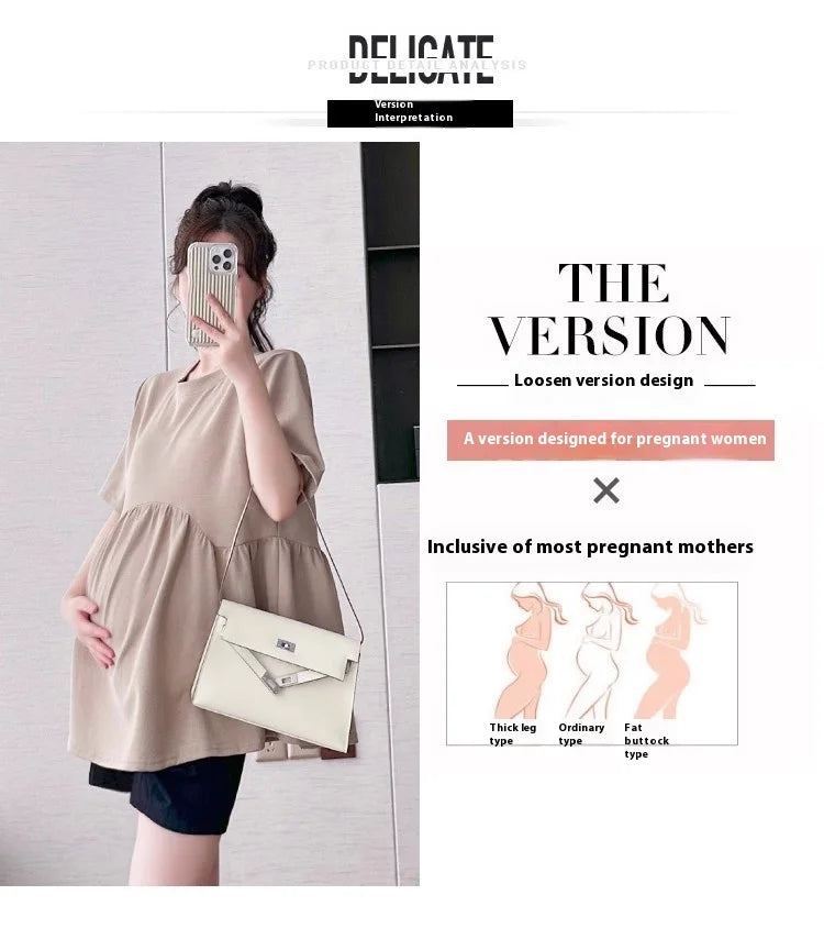 Maternity T-Shirt Summer 2025 New Fashionable Summer White T-Shirt Short-Sleeved Tops Loose Large Size Casual Maternity T-Shirt