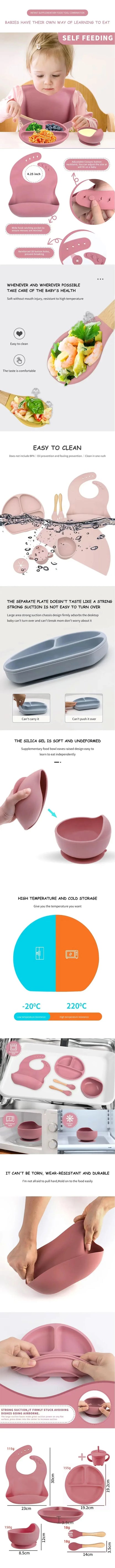 6PCS Baby Silicone Meal Set, Children Meal Training Set, Cutlery Baby Feeding, Kids Plate Baby Bowl, Silicone Plates Dishes