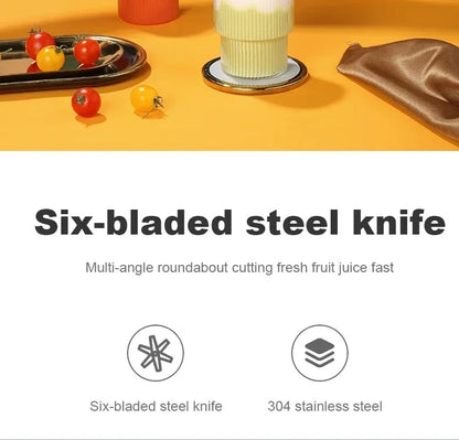 Portable Juicer Cup 6 Blade Blender Bottle Household Fruit Juicer Cup Smoothie Blender USB Rechargeable Juicer Kitchen Tool