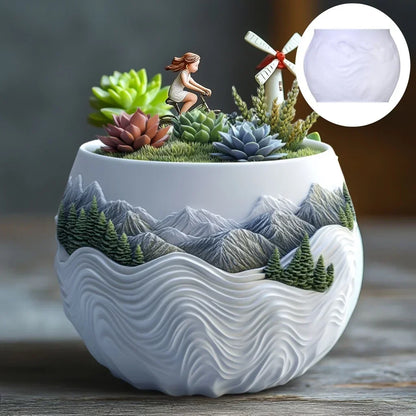 Church relief succulent plant flowerpot resin silicone mold house church storage box mold tower church cross relief gypsum molds