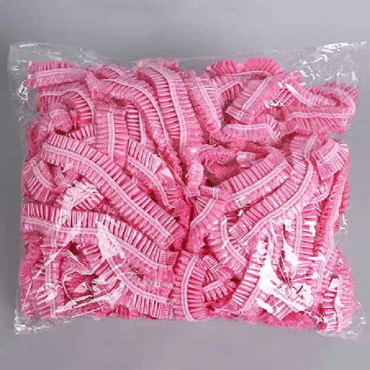 Women's Disposable Shower Cap, Plastic Waterproof Head Cover, Pink Spa Salon, Hotel Hair Dye, Elastic Hair Cap, 100 Pieces/set