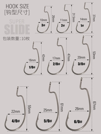 LUREHOLIC PTFE Super Slide Offset Hook Worm Hook Texas Rig Drop Shot Stainless Steel Worm Fishhook Fishing Accessories