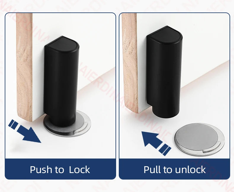 NAIERDI Magnetic Door Stopper Stainless Steel Heavy Duty Door Stop Black Nail-free Door Suction Door Holder Door Hardware