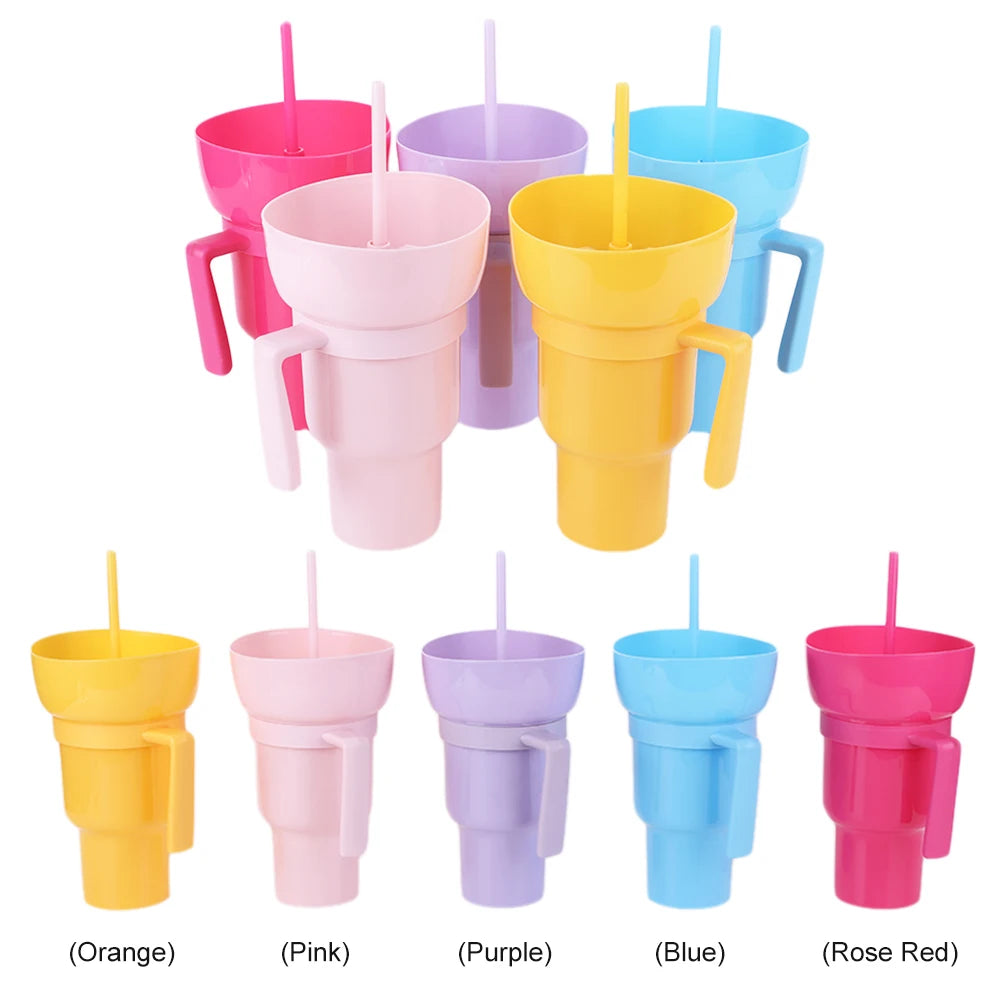 New 2 IN 1 Creative Popcorn Snack Cup Integrated Beverage Cup with Handle Portable Beverage Cup Novel Design and Many Functions