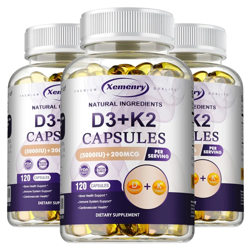 Vitamin D3 5000IU and 200 Mcg Vitamin K2 (MK-7) Capsules for Calcium Absorption, Bone Regeneration, Immune Support, Easy To Melt