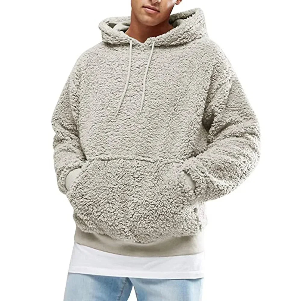 2024 Autumn Winter Men's Tops Plush Hooded Sweater Fashion Solid Warm Hoodies Y2K Streetwear in Hooded Sweatshirts Mens Clothes