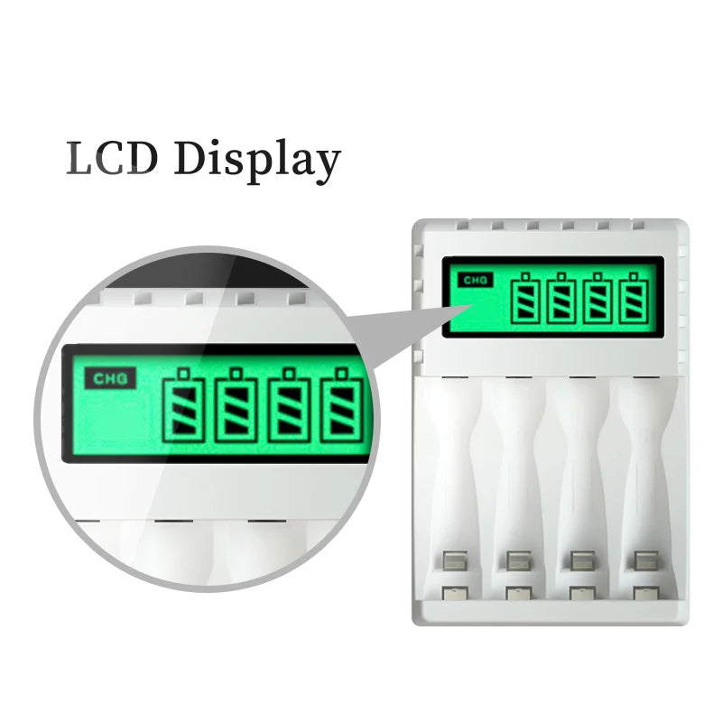 Battery Charger 4-slot Charger for Charging 1-4 Batteries Smart Charger with LCD for AA/AAA NiCd NiMh Rechargeable Batteries