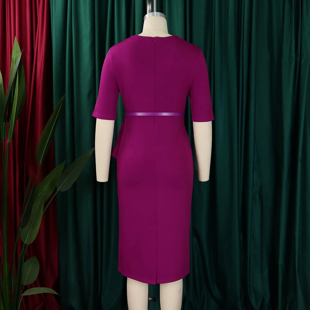 Office Dresses for Ladies 2024 Latest Summer Simple Elegant Half Sleeve Formal Church Dress Women Knee Length Pencil Peplum Dres