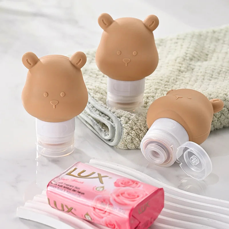 Cute Bear Travel Bottles Leak Proof Portable Mini Refillable Squeezable Containers for Shampoo Conditioner Lotion Toiletries