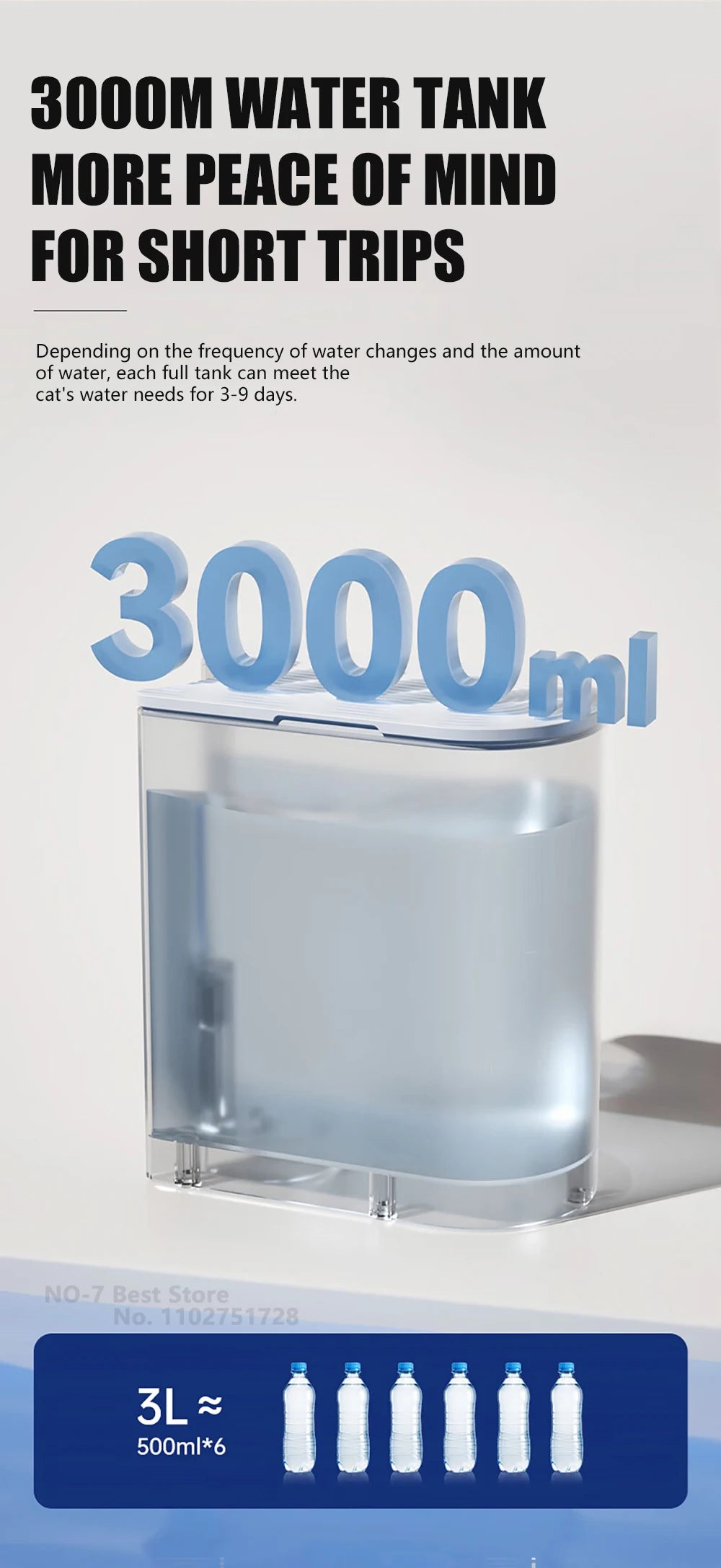 Cat Water Fountain, Automatic Pet Water Dispenser for Puppy, Rechargeable Wireless Cat Drinker No Need Filter, Cat Accessories