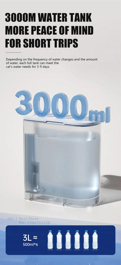 Cat Water Fountain, Automatic Pet Water Dispenser for Puppy, Rechargeable Wireless Cat Drinker No Need Filter, Cat Accessories