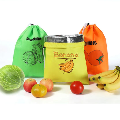 Fruit Vegetables Storage Bag Reusable Drawstring Food Storage Bags Fresh-keeping Pouch Bag for Picnic Outdoor Activities