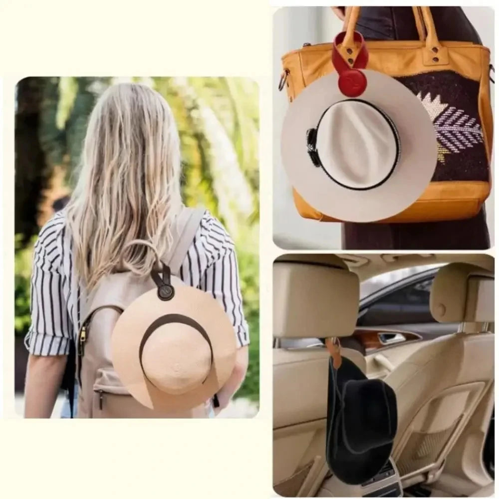Magnetic Hat Clip Travel Bag Accessories Metal Buckle On Bag Hat Holder For Handbag Backpack Luggage PU Leather Hat Keeper Clip