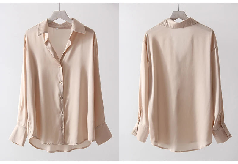 Office Wear Women Shirts Satin Blouse Luxury Pink Long Sleeve Formal Shirts Female Button Silk Tops For Women Elegant All-Match