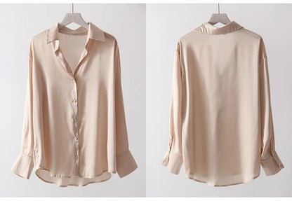 Office Wear Women Shirts Satin Blouse Luxury Pink Long Sleeve Formal Shirts Female Button Silk Tops For Women Elegant All-Match