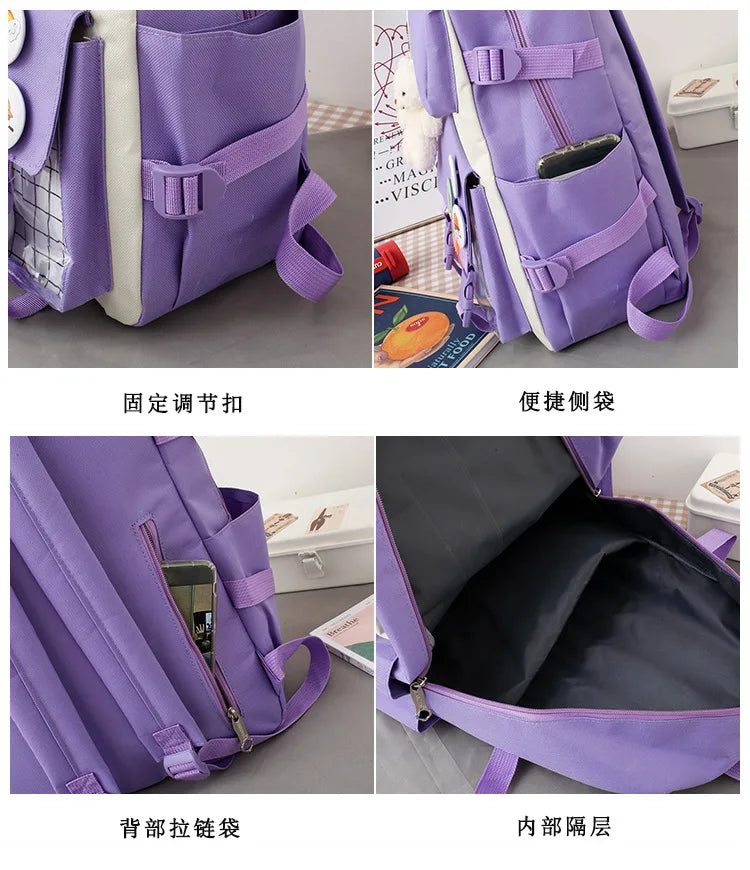 New Large-Capacity Primary School Junior High School Students Shoulders Backpack High School Five Sets of Multi-Compartment Fash