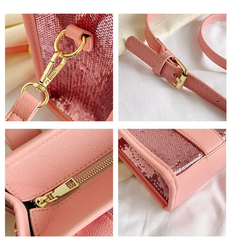 Women's Tote Bag Sequin Shoulder Bag PU Leather Large Capacity Luxury Designer The Tote Bag For Women Crossbody Bags 2024 New