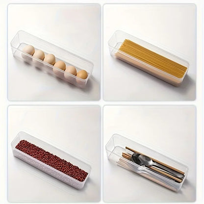 Long Rectangular Food Storage Containers, Plastic Reusable Refrigerator Organizer Boxes Kitchen Accessories