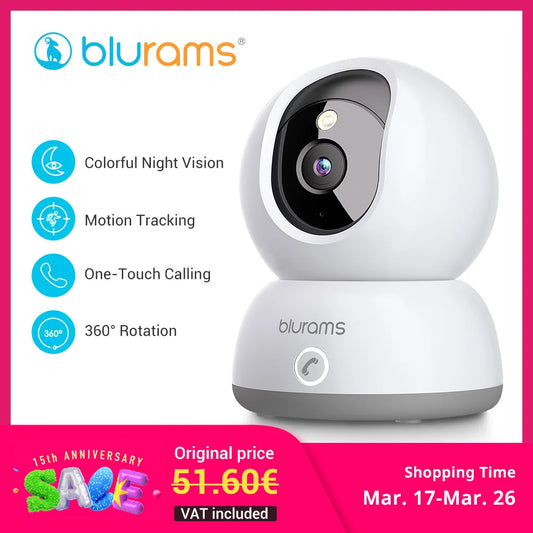 blurams Indoor Security Camera 2K, Home Security Camera for Dog/Baby Monitor/Elder, Security Camera with One-Touch Call, Color N
