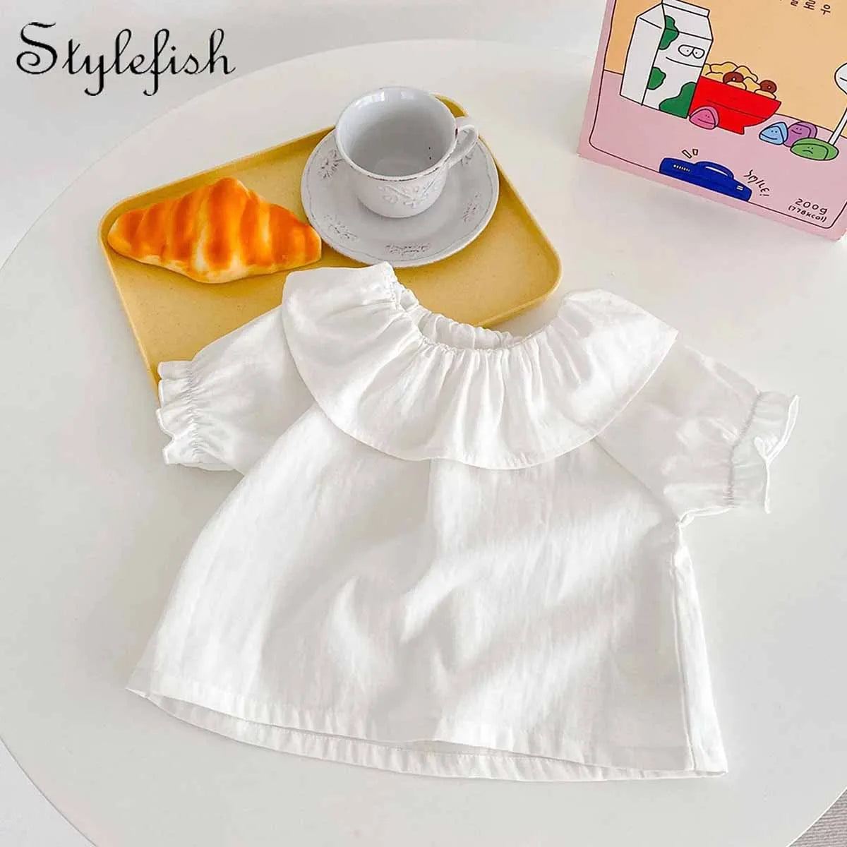 Baby T-Shirt, New Summer Trend For Boys And Girls, Versatile Ruffle Collar Short Sleeved Shirt, Top White Versatile Style