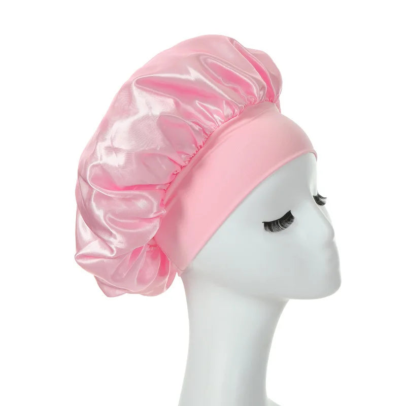 Women Night Sleep Hair Caps Silky Bonnet Satin Double Layer Adjust Head Cover Hat Shower Cap for Curly Hair Styling Accessories