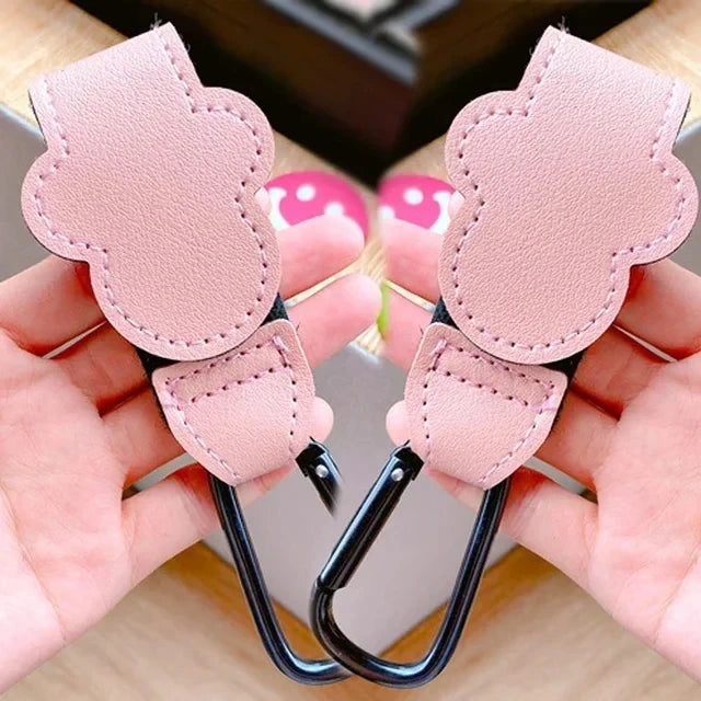 1/2pcs Baby Stroller Hooks Clips PU Leather Rotatable Cart Organizer Pram Hook Pram Rotate 360 Degree Stroller Accessories