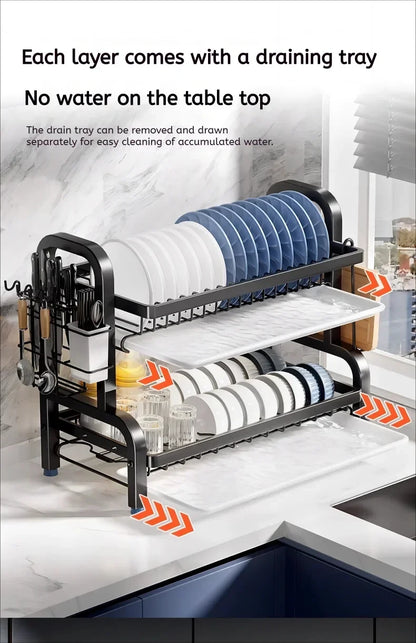 Dish Drying Rack 3-Tier Compact Kitchen Dish Rack Drainboard Set Large Rust-Proof Dish Drainer with Utensil Holder Kitchen Racks