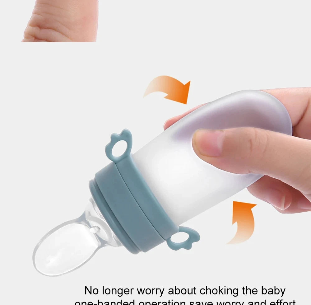Baby Feeding Bottle + Teether Baby Silicone Rice Paste Cereal Feeding Squeeze Bottle Spoon Feeder for Newborn Child Utensils